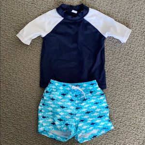 Janie + Jack shark swim trunk and rash guard